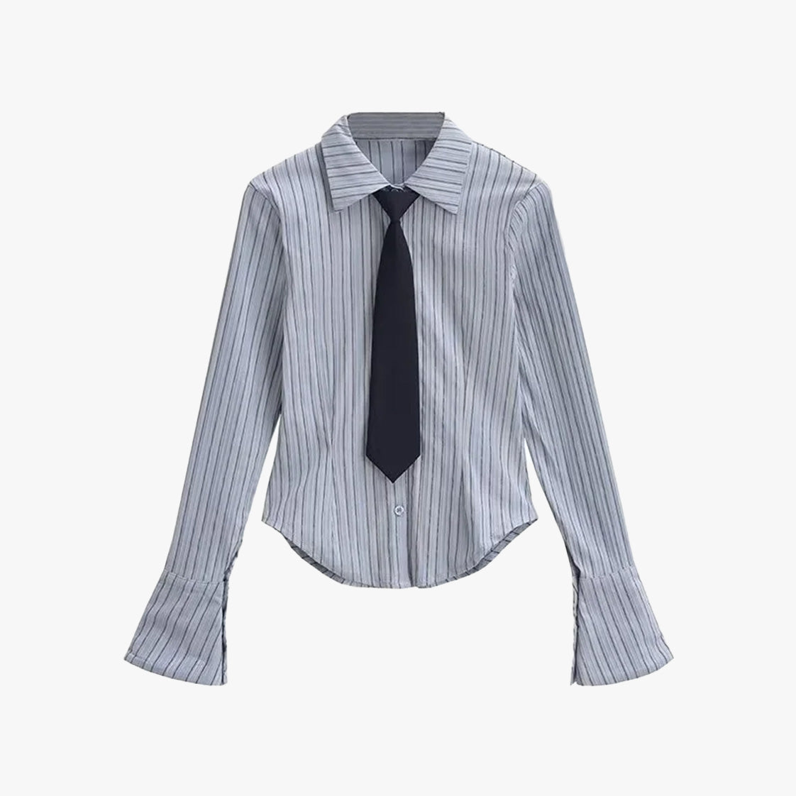 Office Siren Striped Flare Sleeve Blouse