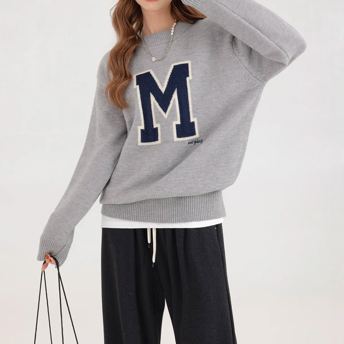 Jacquard Letter Oversized Knit Sweater