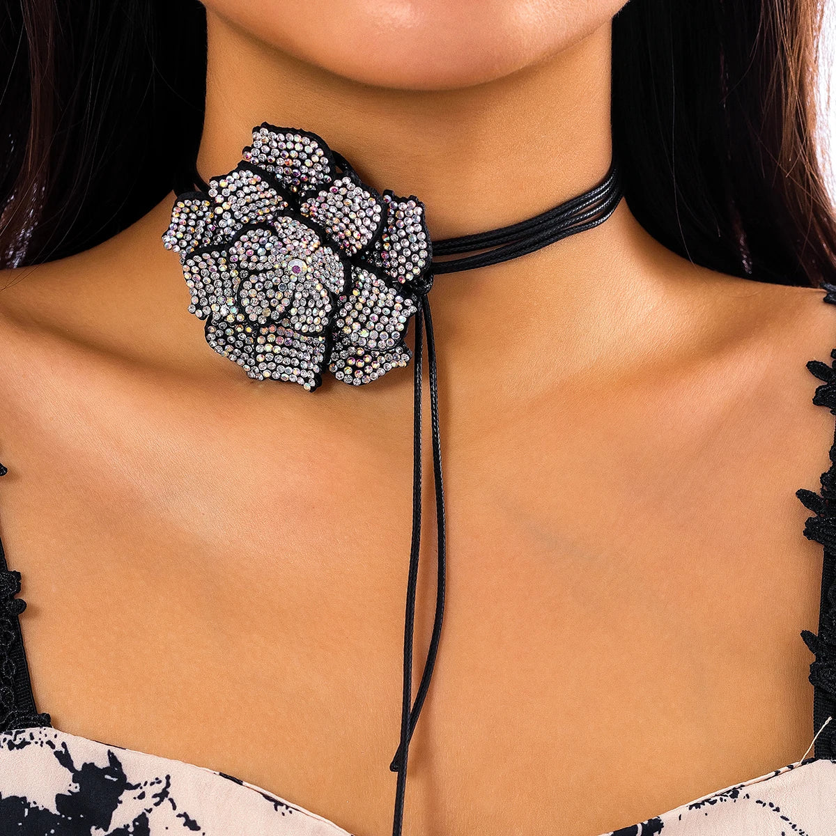 Vintage Rhinestone Flower Necklace