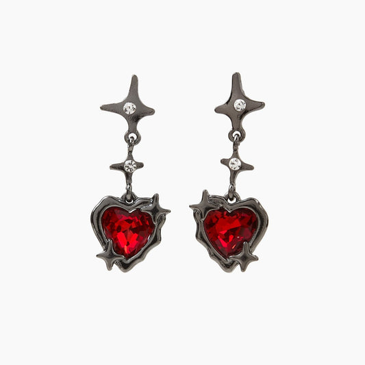 Ruby Heart Cross Earrings