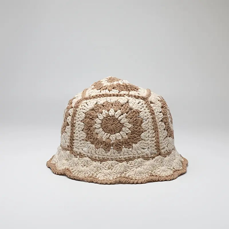Neutral Flower Crochet Bucket Hat