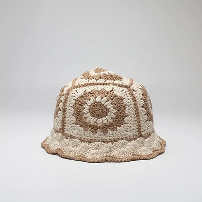 Neutral Flower Crochet Bucket Hat