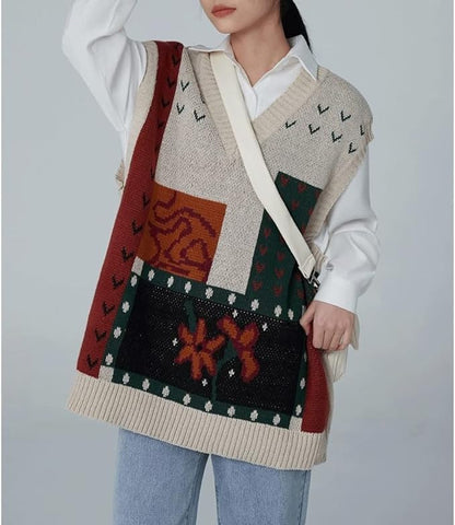 Abstract Patchwork Oversized Vest