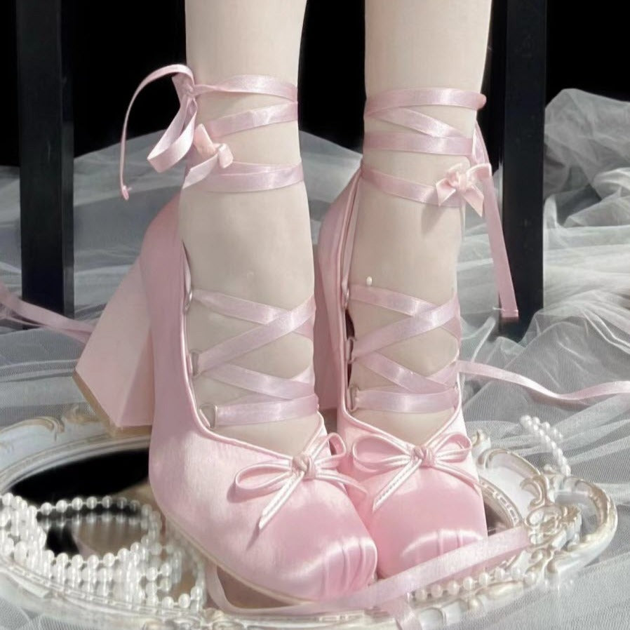 Lace Up Satin Ballet High Heels Kultur and Co