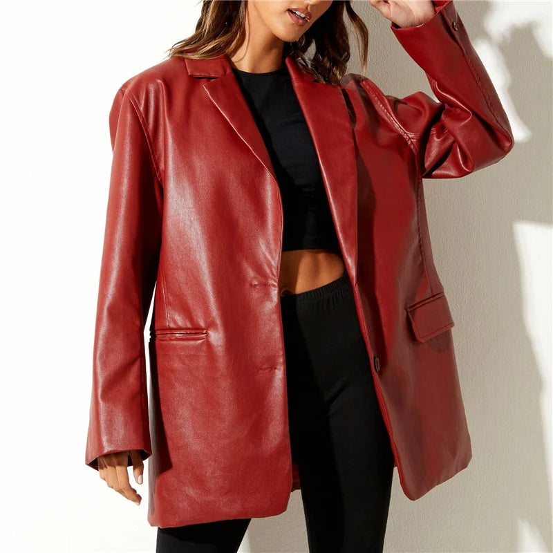 City Girl Faux Leather Blazer