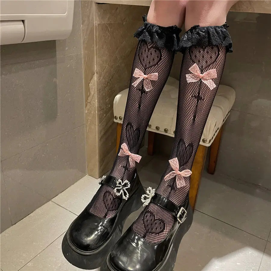 Coquette Bowknot Lace Calf Socks