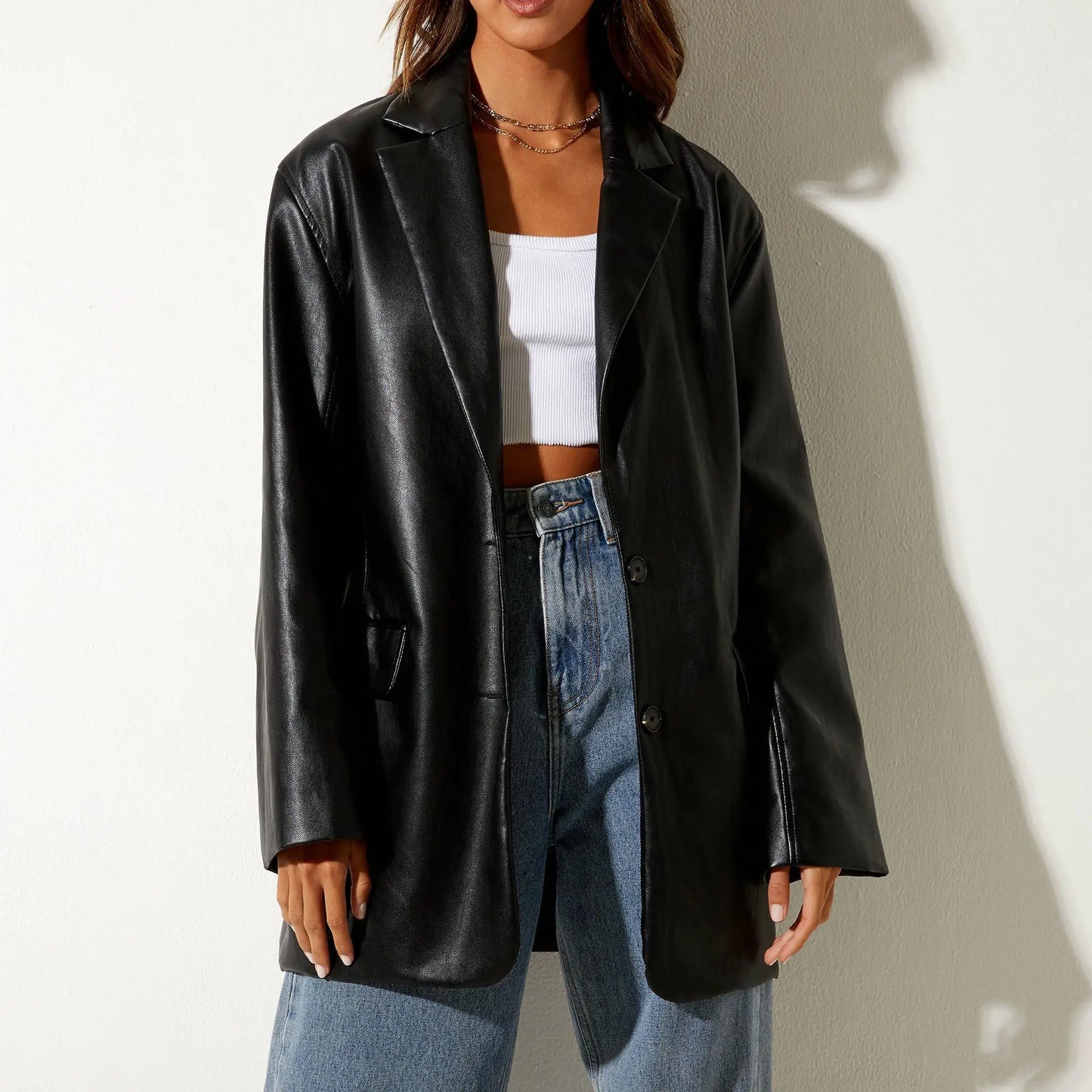 City Girl Faux Leather Blazer