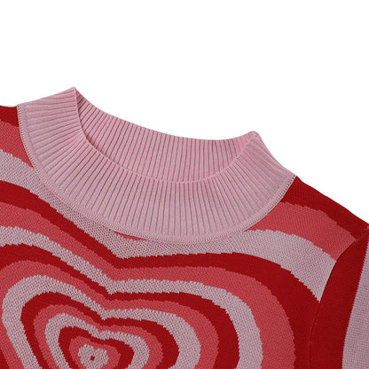 Y2K Colorful Heart Turtleneck Sweater