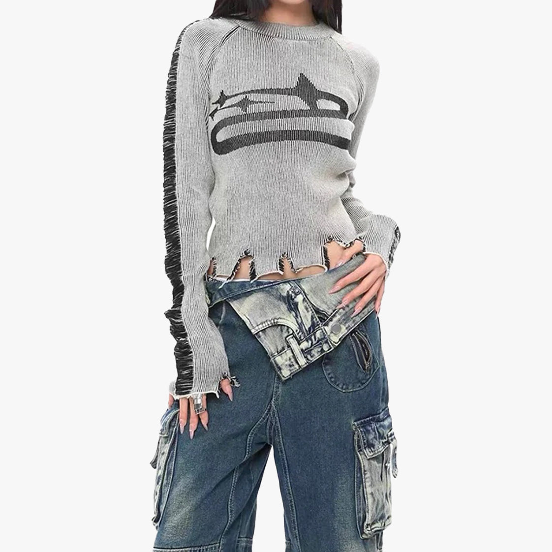 Grunge Slim Knitted Distressed Top