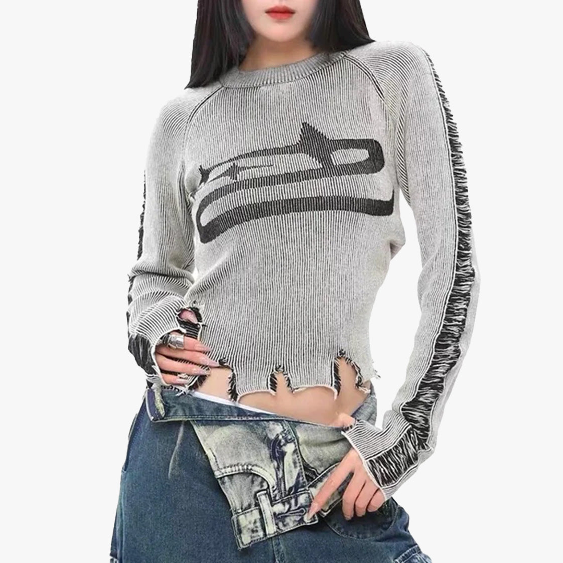Grunge Slim Knitted Distressed Top