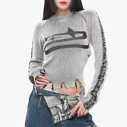 Grunge Slim Knitted Distressed Top