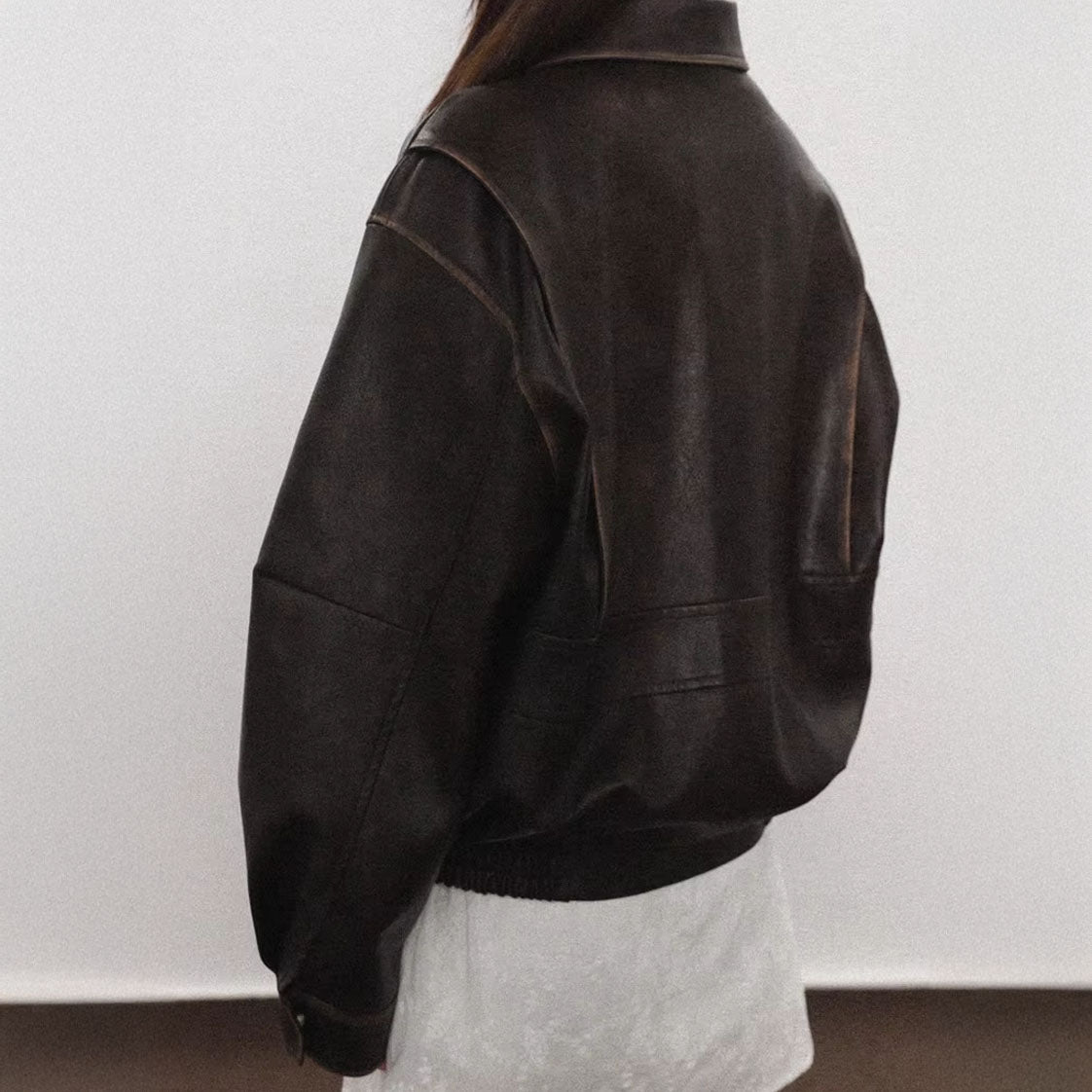 Vintage Distressed Oversized Faux Leather Jacket