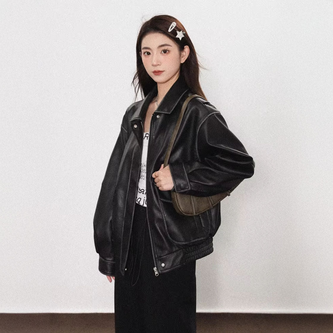 Vintage Distressed Oversized Faux Leather Jacket