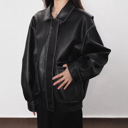 Vintage Distressed Oversized Faux Leather Jacket