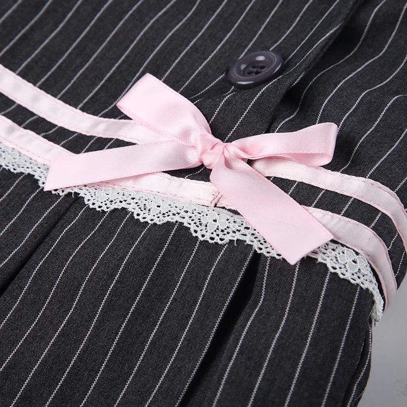 Lace Trim Pinstripe Mini Skirt