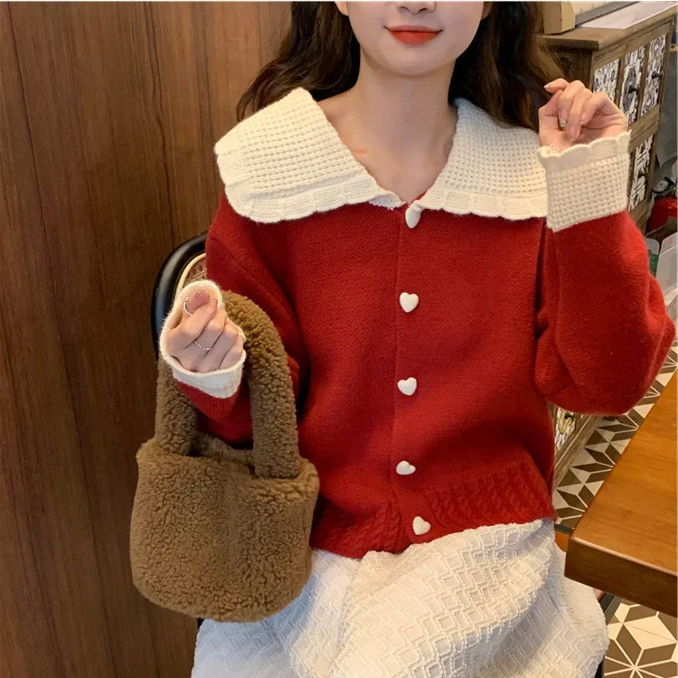 Aesthetic Red Contrast Cardigan