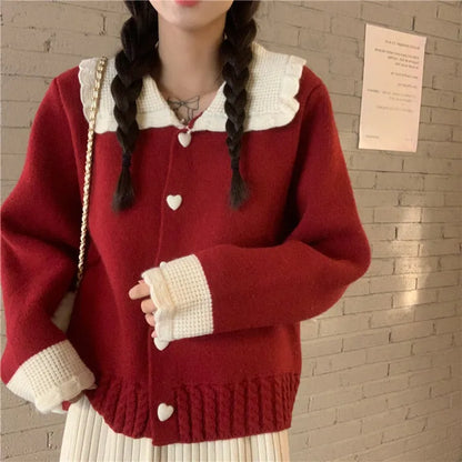 Aesthetic Red Contrast Cardigan