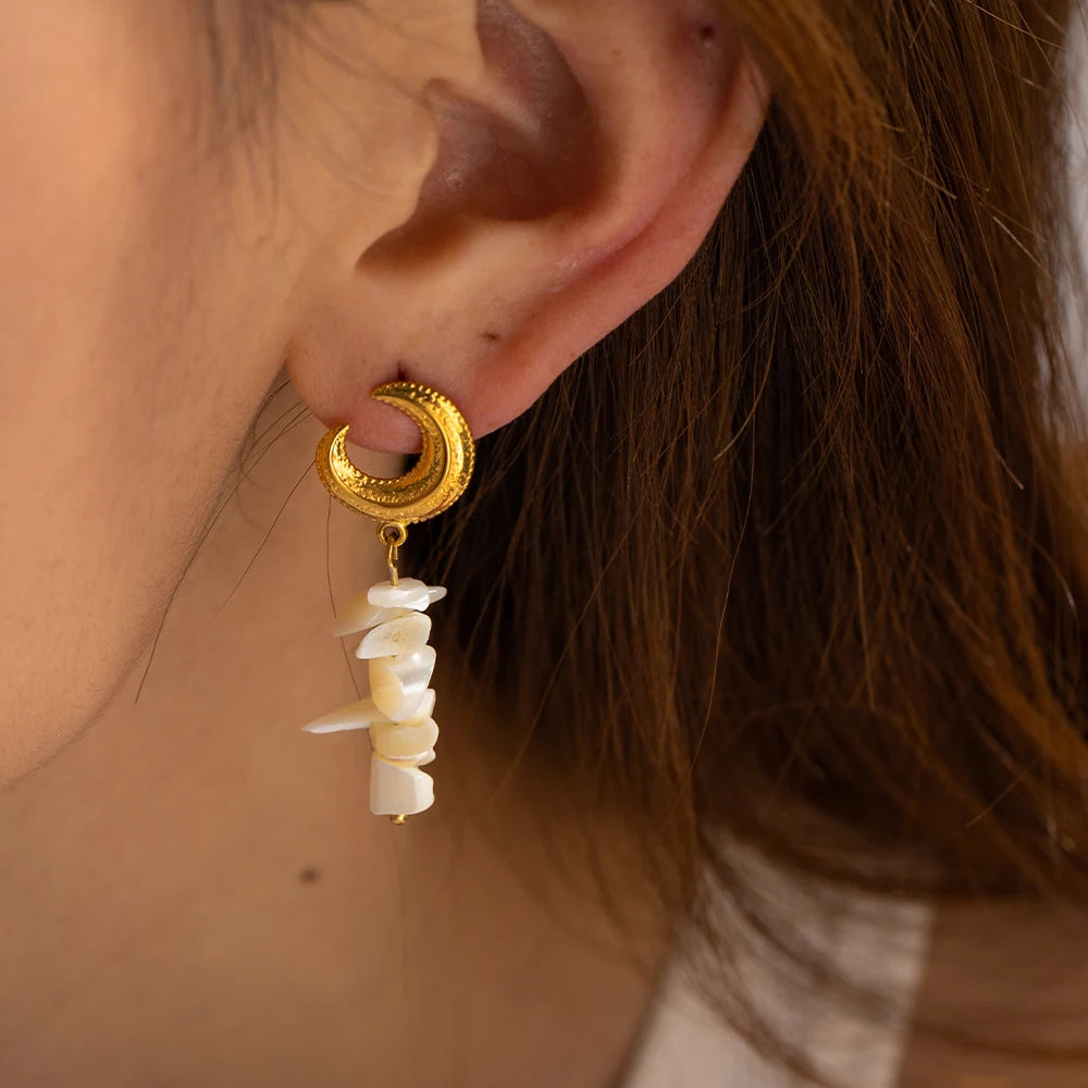 Mermaidcore Gold Natural Shell Drop Earrings