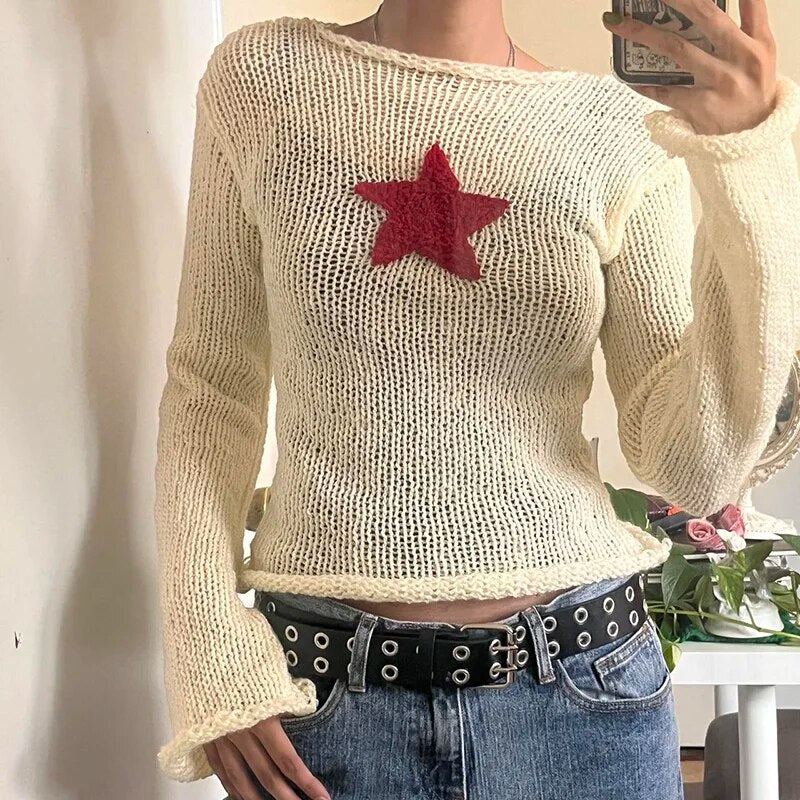 Y2K Star Stitching Sweater