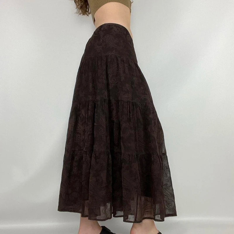 Vintage Paisley Mesh Maxi Skirt