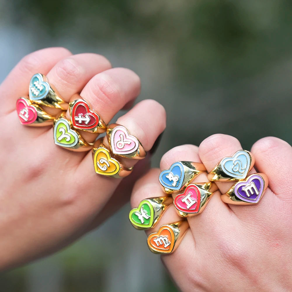 Zodiac Sign Candy Gold Heart Rings
