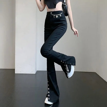 High Waist Button Flared Pants