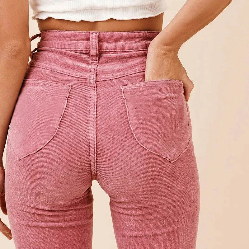 Pink Vintage Corduroy Slim Flared Pants