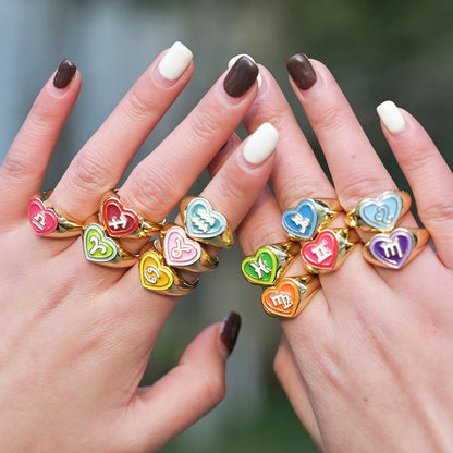 Zodiac Sign Candy Gold Heart Rings