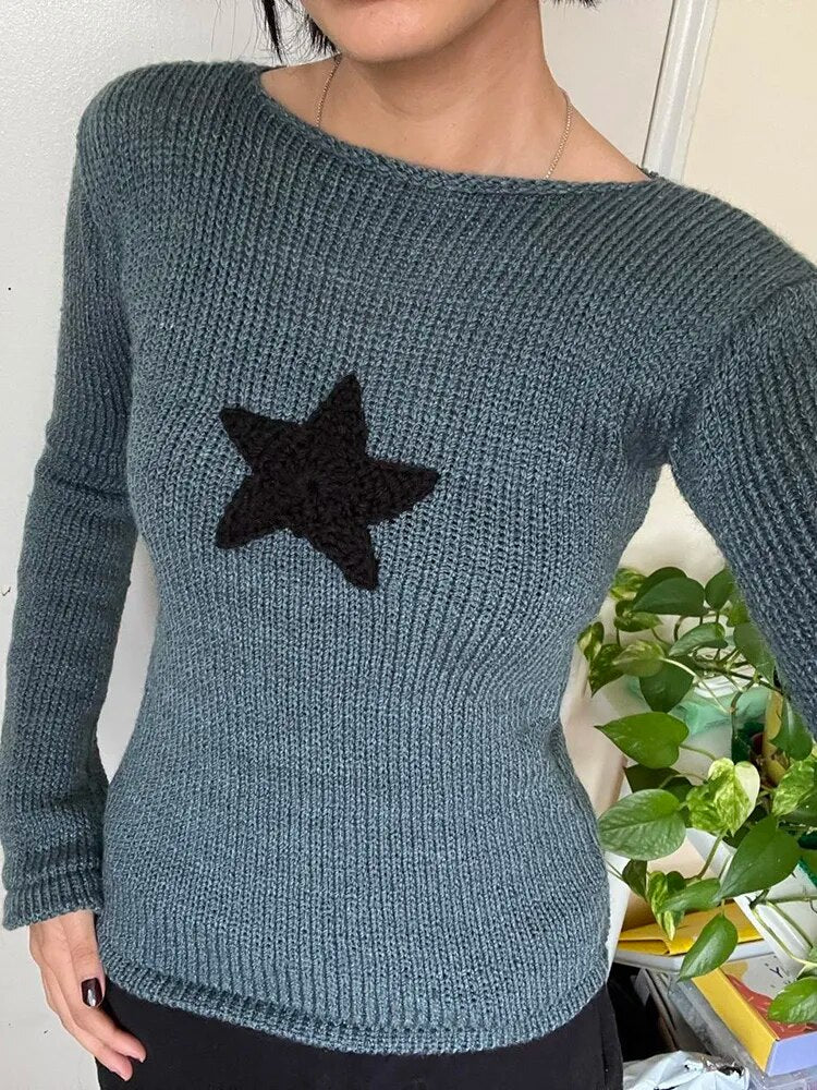 Y2K Star Stitching Sweater