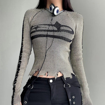 Grunge Slim Knitted Distressed Top