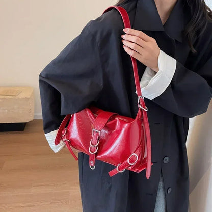 Vintage Red Buckle Shoulder Bag