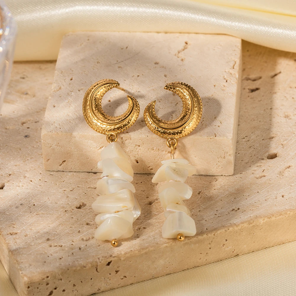 Mermaidcore Gold Natural Shell Drop Earrings