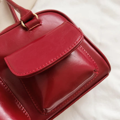 Retro Red Leather Shoulder Bag