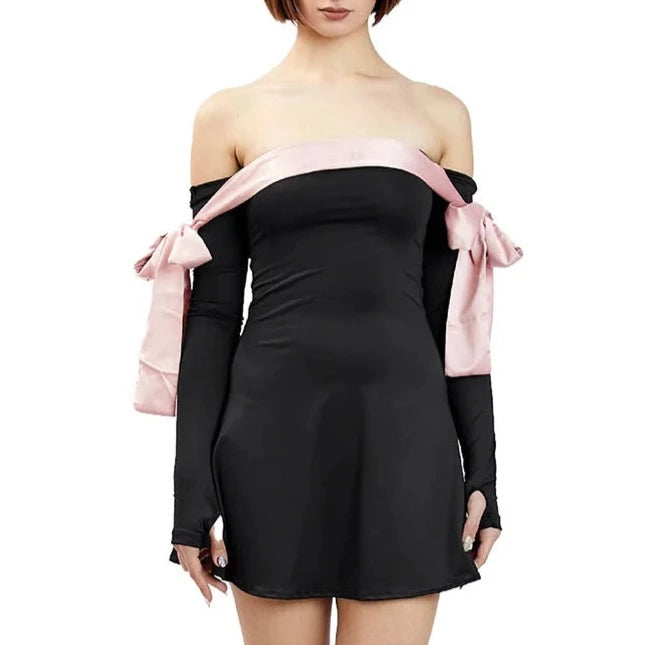 Bowknot Off Shoulder Mini Dress