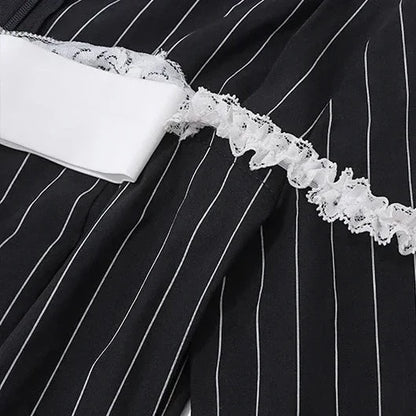 Bowknot Pinstripe Long Sleeve Dress