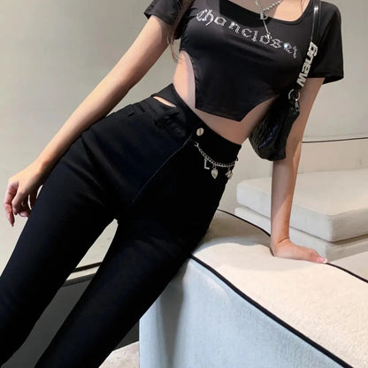 High Waist Button Flared Pants