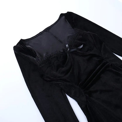 Gothika Black Velvet Long Sleeve Dress