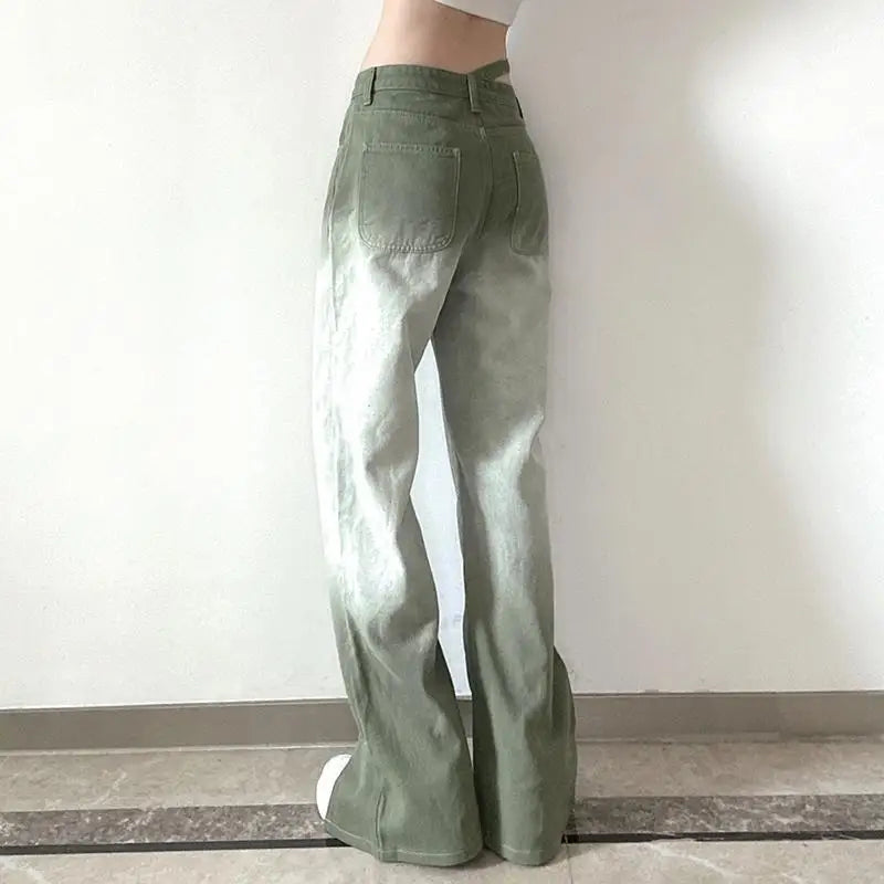 Y2K Green Gradient Loose Jeans