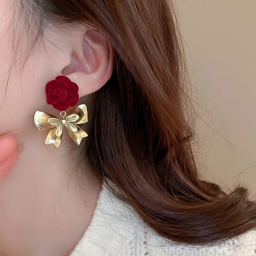 Velvet Rose Bow Earrings