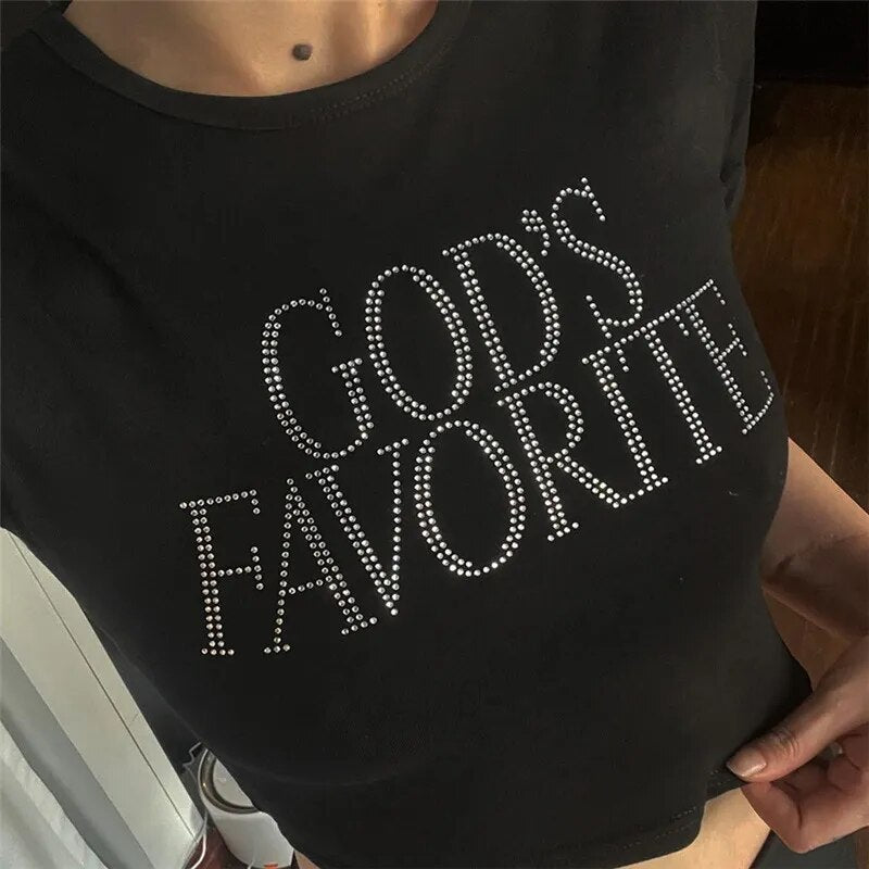 Y2k God's Favorite Rhinestones Baby Tee