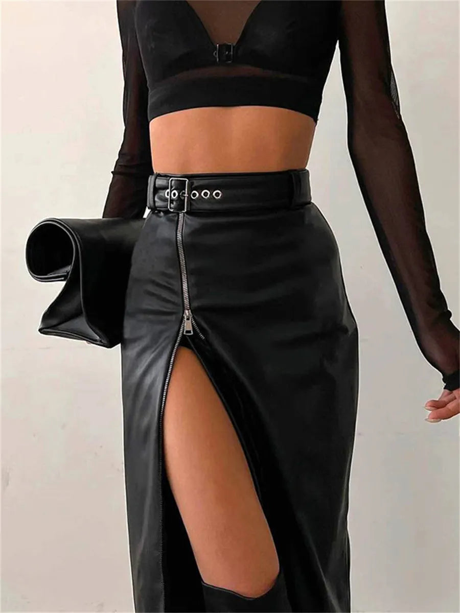 Vampira PU Leather High Waist Pencil Skirt