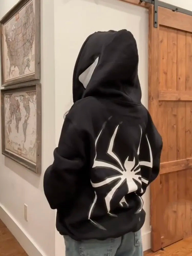 Y2k Spider Oversized Zip Up Hoodie