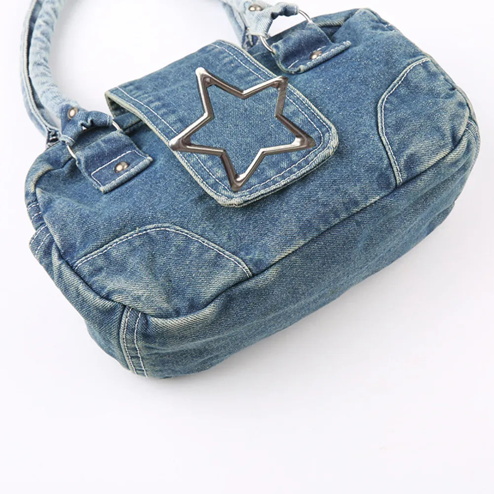 Y2K Star Buckle Denim Handbag