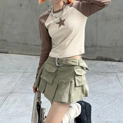 Raglan Sleeve Star Patch Ribbed Top