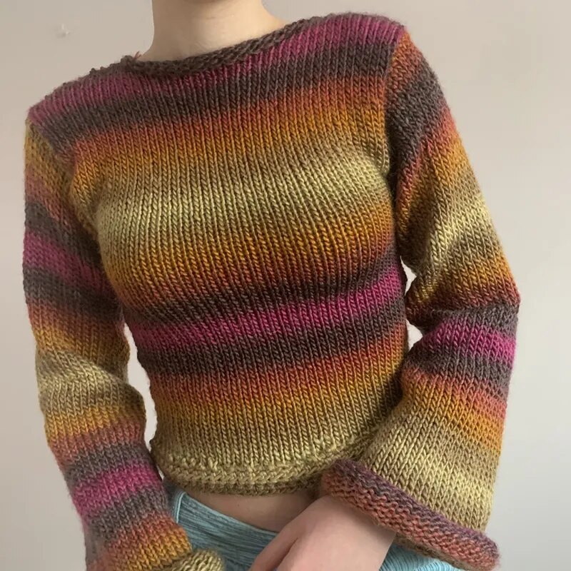 90s Patchwork Trumpet Sleeve Crochet Top