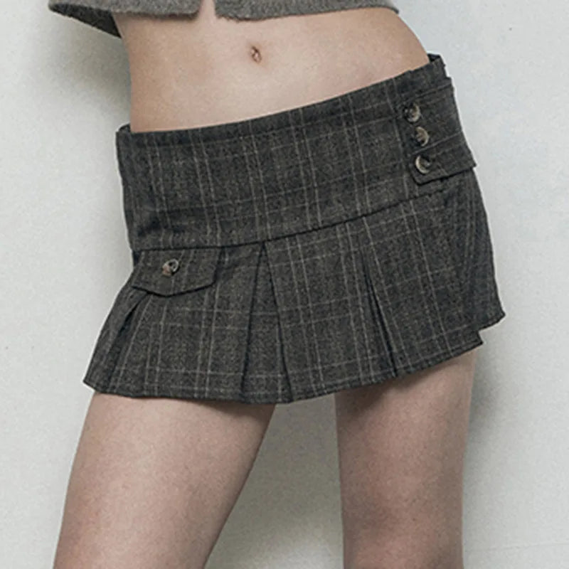 Preppy Plaid Asymmetrical Pleated Mini Skirt