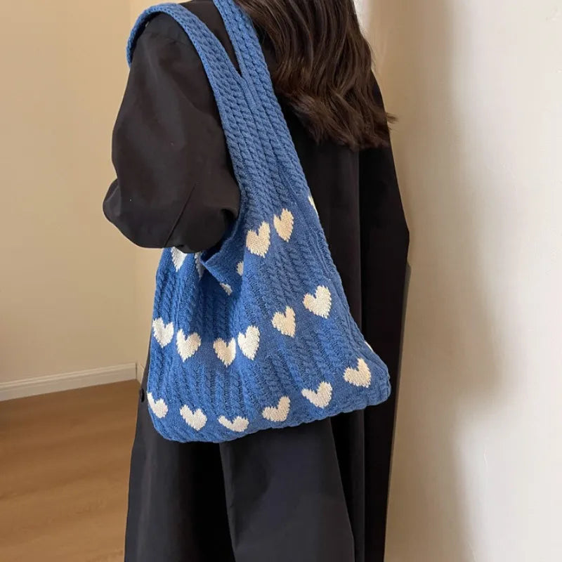 Hearts Knitted Tote Bag