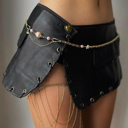 Punk Slit PU Leather Mini Skirt