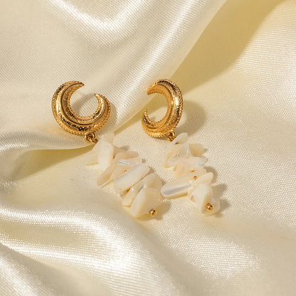 Mermaidcore Gold Natural Shell Drop Earrings