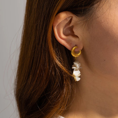 Mermaidcore Gold Natural Shell Drop Earrings